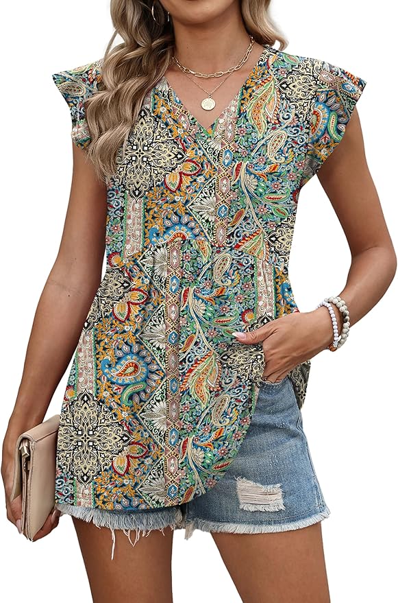 WIHOLL Womens Summer Tops 2026 Babydoll Shirts Ruffle Sleeve Spring Outfits Dressy Casual Blouses