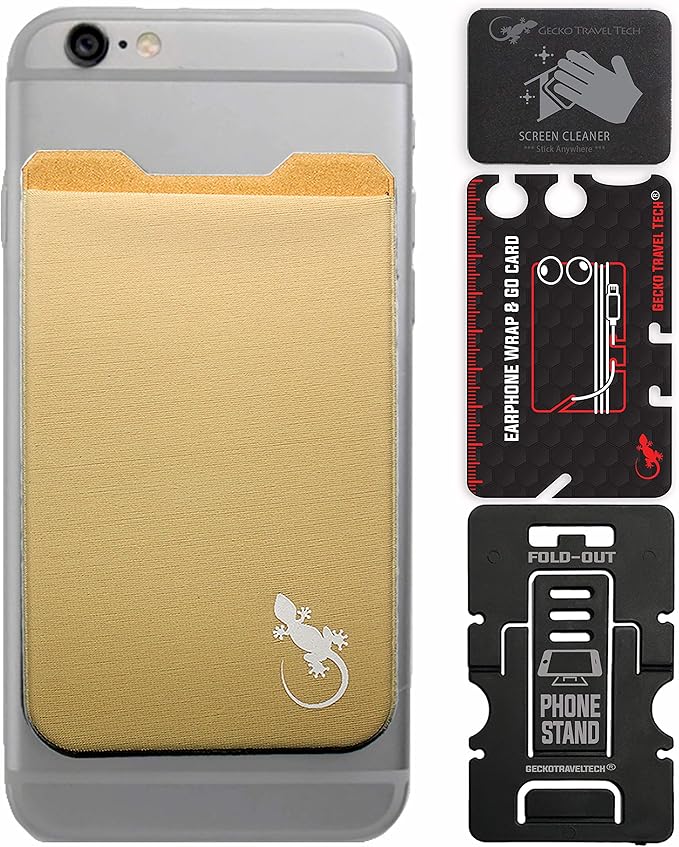 Phone Wallet - Adhesive Card Holder - Cell Phone Pouch - Stick on Lycra Pocket by Gecko - Carry Credit Cards and Cash
