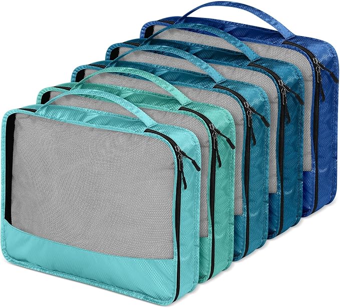 5 Pcs Packing Cubes for Suitcase Large Travel Cubes Carry on Luggage Organizer Bags for Clothes Accessories(S,Blue)