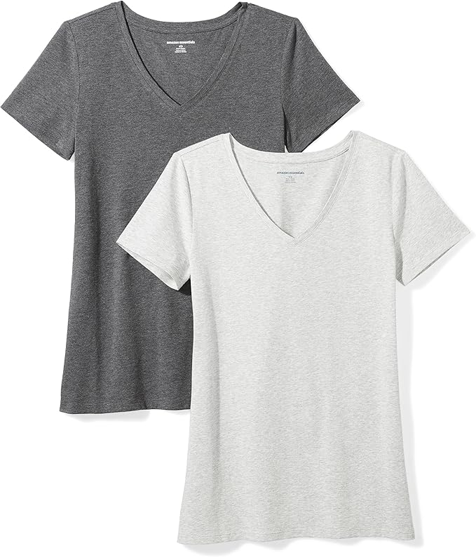 Amazon Essentials Women's Regular-Fit Short-Sleeve T-Shirt (Crewneck and V-Neck Options), Multipacks