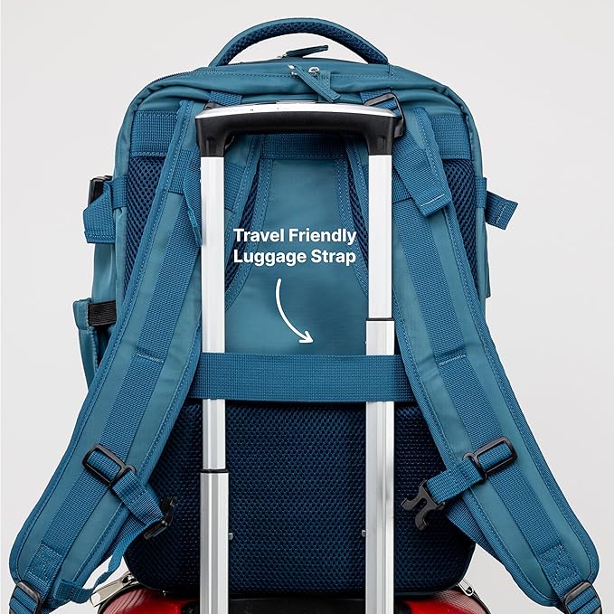 Carrywell (Not Made In China) Travel Backpack Airline Approved, Carry-On Underseat, Holds 15.6 or 16 Inch Laptop, Personal Item Bag with Shoe Compartment For Men Women, Peacock Blue 30l