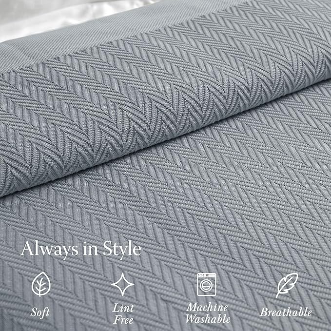Threadmill Luxury Cotton Blankets for King Size Bed | All-Season Cozy 100% Cotton King Size Blanket | Herringbone Soft Fall Thermal Blanket fits Cal King Size Bed | Scottish Grey