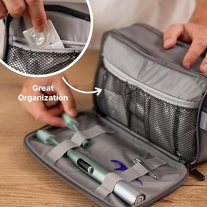 Carrywell (Not Made In China) Toiletry Bag For Men, Shaving Kit, Travel Organizer Dopp Kit, Interior Compartments and Pockets For Toiletries and Accessories, Grey