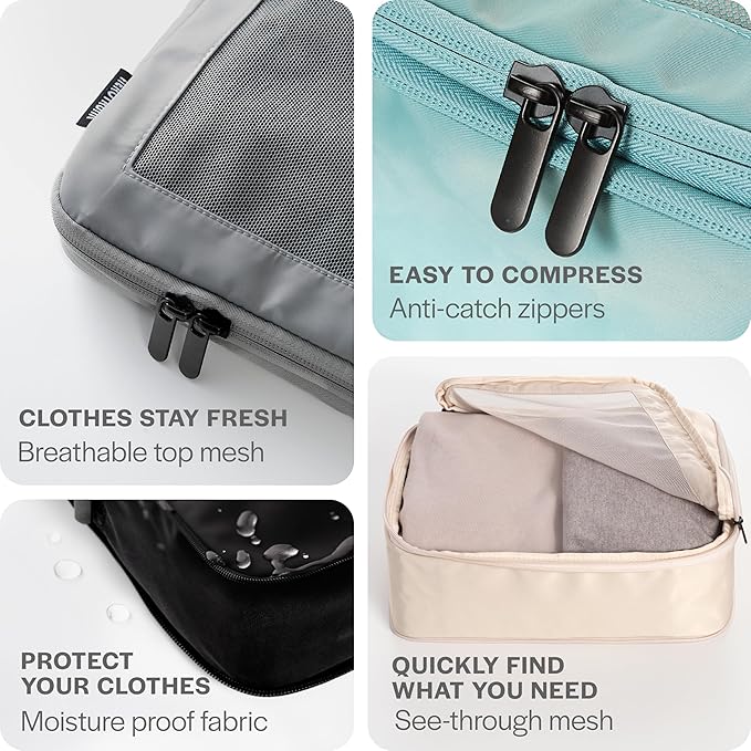 Aerotrunk Compression Packing Cubes for Travel - Luggage Organizer Bags - Double Zipper Packing Cubes for Suitcases (12-Pack, Mocha)