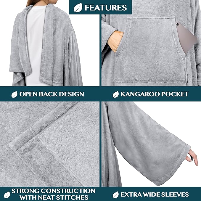 PAVILIA Blanket with Sleeves for Adult Women Men, Soft Warm Wearable Blanket Fleece Wrap Throw, Robe Blanket Gift