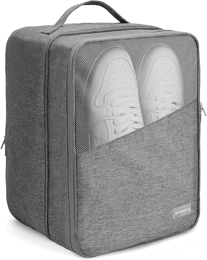 Emissary Shoe Bag Holds 3 Pair of Shoes for Travel, Large Waterproof Shoe Bags for Storage, Shoe Bags for Travel With Pocket, Sneaker Travel Bag for Women Men(Grey)