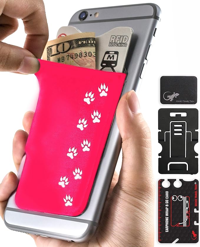 Phone Wallet - Adhesive Card Holder - Cell Phone Pouch - Stick on Lycra Pocket by Gecko - Carry Credit Cards and Cash