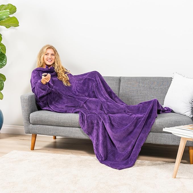 PAVILIA Wearable Blanket with Sleeves for Adult Women Men, Cozy Fleece Warm Wrap Throw with Arms, Gifts for Christmas, Wife