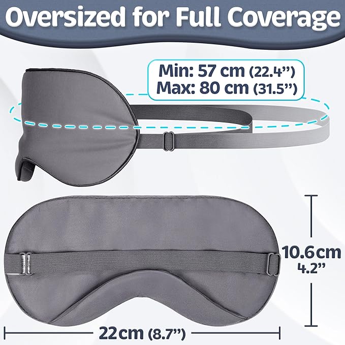 Sleep Mask - Dark Gray, 100% Viscose Derived from Bamboo - Lightweight Eye Mask with Adjustable Strap - Blackout Sleeping Blindfold for Women & Men - Comfortable Light Blocking Eye Cover