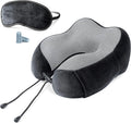 Cloudz Tech Memory Foam Travel Neck Pillow with Blackout Sleep Mask and Ear Plugs - Black