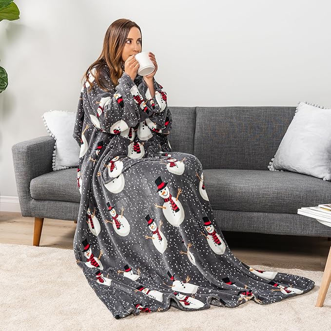 PAVILIA Blanket with Sleeves for Adult Women Men, Soft Warm Wearable Blanket Fleece Wrap Throw, Robe Blanket Gift