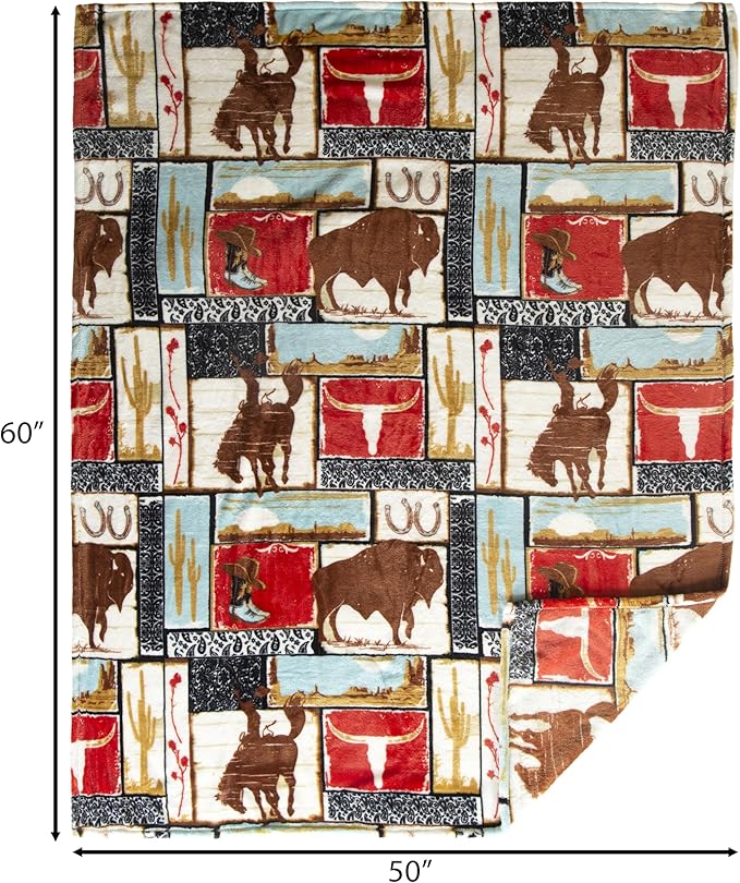 CARSTENS, INC. Travel Blanket, Premium Compact 2-in-1 Airplane Blanket/Pillow, Wrangler Vintage Western