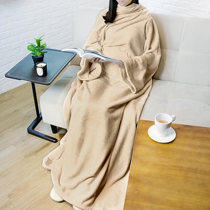 PAVILIA Blanket with Sleeves for Adult Women Men, Soft Warm Wearable Blanket Fleece Wrap Throw, Robe Blanket Gift