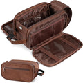 PAVILIA Toiletry Bag for Men, Hanging Travel Dopp Kit Organizer, PU Leather Water Resistant Bathroom Bag for Shaving Grooming, Large Capacity Cosmetic Bag Travel Essentials, Brown