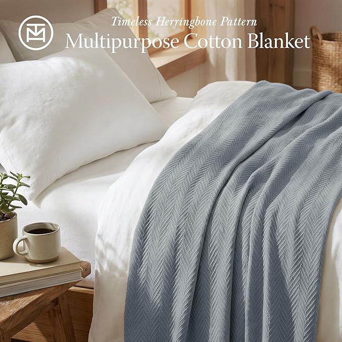 Threadmill Luxury Cotton Blankets for King Size Bed | All-Season Cozy 100% Cotton King Size Blanket | Herringbone Soft Fall Thermal Blanket fits Cal King Size Bed | Scottish Grey