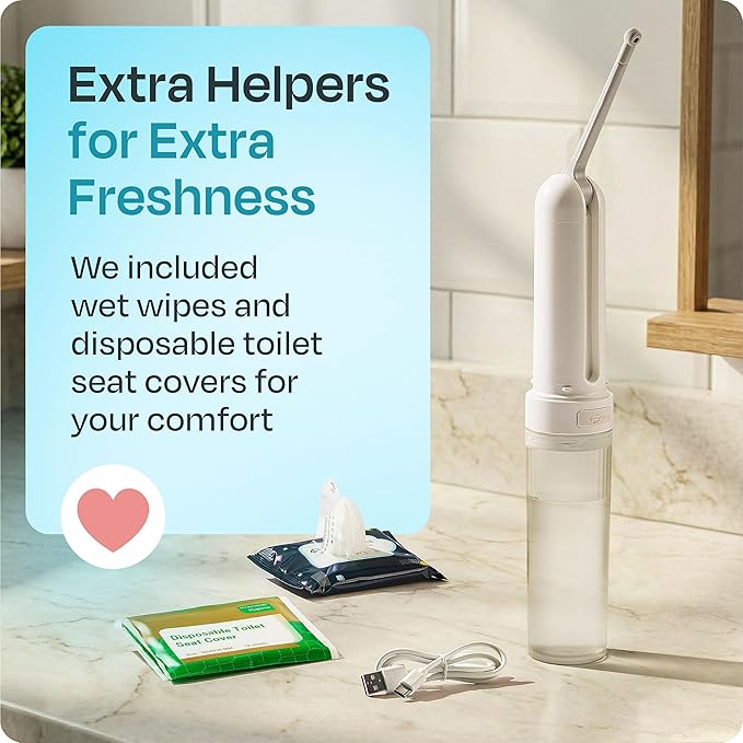 Portable Electric Travel Bidet, Rechargeable Handheld Personal Cleaner for Men, Bidet Portatil with Adjustable Nozzle, 3 Pressure Modes, IPX6 Waterproof USB-C, White, Buddy
