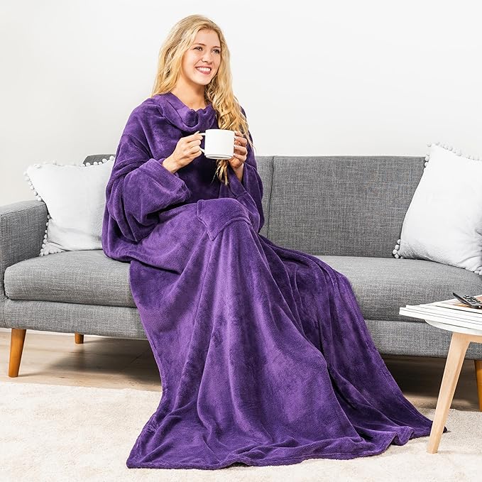 PAVILIA Wearable Blanket with Sleeves for Adult Women Men, Cozy Fleece Warm Wrap Throw with Arms, Gifts for Christmas, Wife