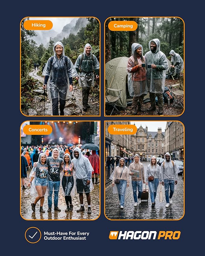 Hagon PRO Disposable Rain Ponchos for Adults (5 Pack)