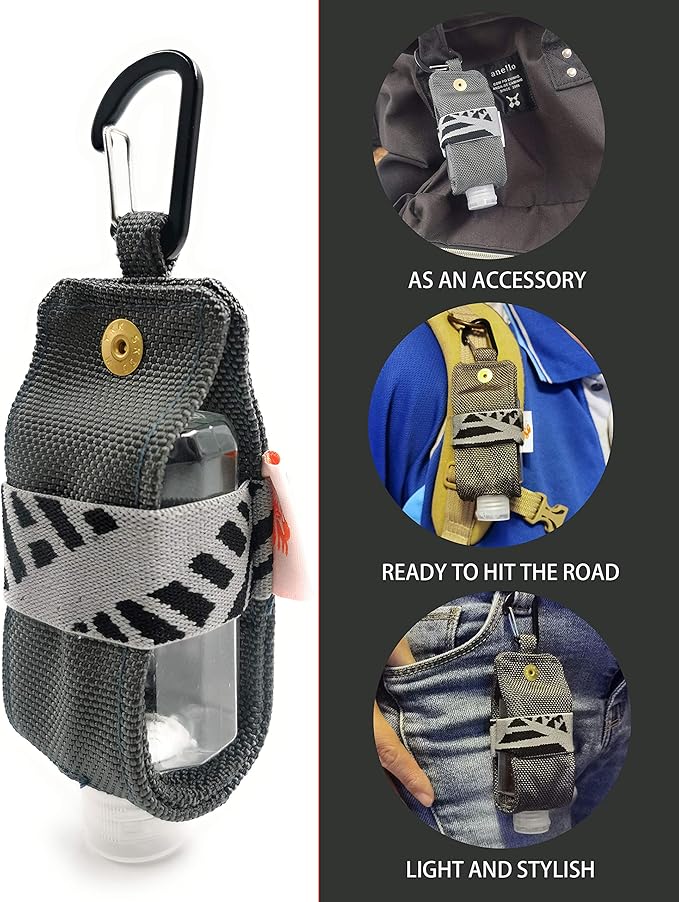 Travel Size Hand Sanitizer Holder,Bottle Case and Carabiner Carrier bag-Portable Mini Waist Bag for Liquids Clip On Backpack and Purse - Not Include Empty 60ml/ 2 oz bottle. (2 Pack)