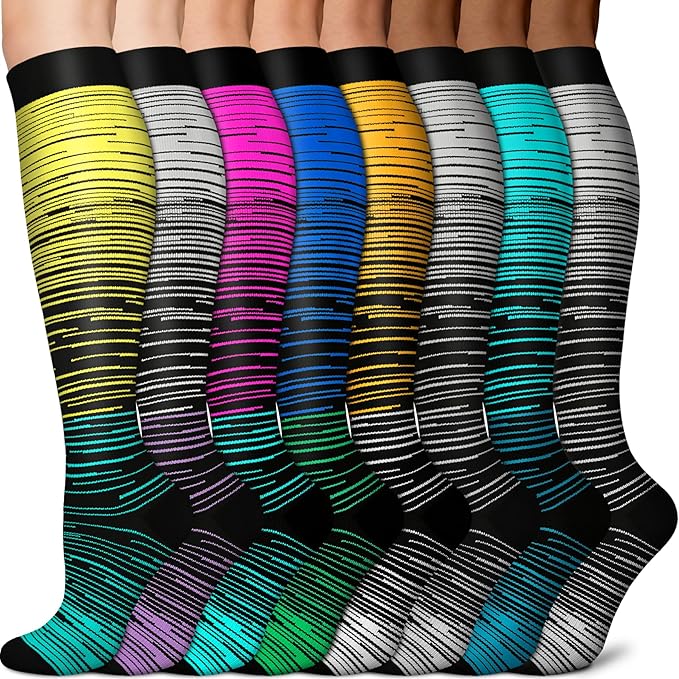 Sooverki Copper Compression Socks for Men & Women 8 Pack 15-20mmHg - Knee High Stockings Best Support for Running Athletic
