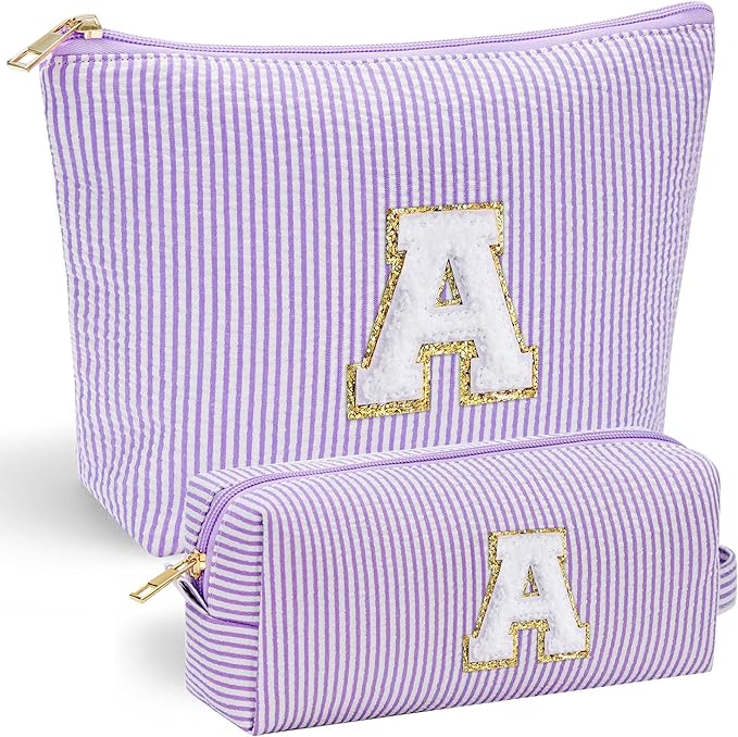 YOOLIFE Teacher Appreciation Gifts for Teacher Women Mothers Day Gifts for Mom Women | Initial Makeup Bag | Travel Cosmetic Toiletry Bag | 11 12 13 14 15 16 Years Old Girl Gift Teachers Gift Purple A