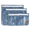 Bumkins Roamio Travel Bag, Toiletry, TSA Approved Pouch, Zip Quart Size Airline Compliant, Clear-Sided, Baby, Diaper Bag Organization, Makeup, Accessories, Carry On Packing, Set of 3 Sizes, Faux Denim