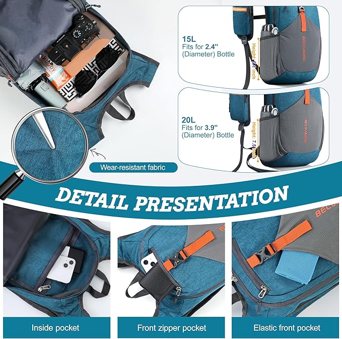 BECOJADDE 20L Small Hiking Backpack for Men Women Foldable Packable Back Pack Ultralight Hiking Daypack for Travel Camping Outdoor, Turquoise
