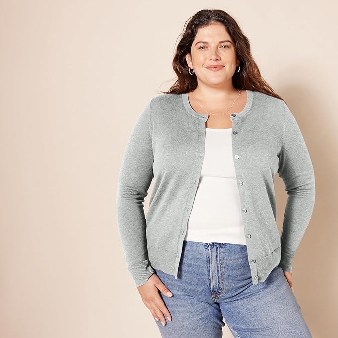 Amazon Essentials Women's Lightweight Crewneck Cardigan Sweater (Available in Plus Size)