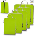Compression Packing Cubes for Travel, Set of 6 Expandable Luggage Organizers with Shoe Bag, Lightweight Water-Resistant Suitcase Essentials for Carry-on & Checked Luggage, Green