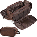 PAVILIA Toiletry Bag for Men, Hanging Travel Dopp Kit Organizer, PU Leather Water Resistant Bathroom Bag for Shaving Grooming, Large Capacity Cosmetic Bag Travel Essentials, Dark Brown