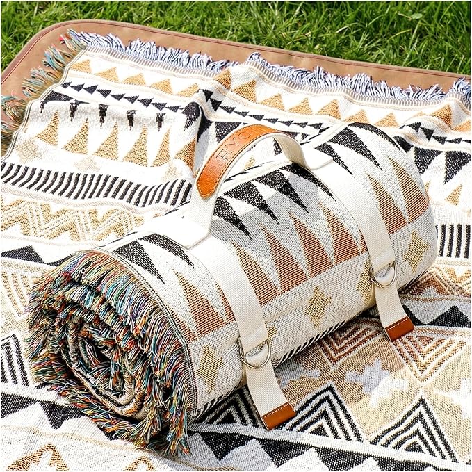 2 in 1 Extra Large Boho Beach Blanket Towel Giant Woven Outdoor Picnic Mat Camping Gear Cruise Essential 2025 Summer Vacation Must Have Airplane Travel Accessories Costa Rica Bahamas Hawaii Trip Stuff