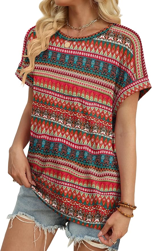WIHOLL Womens Tops Short Sleeve Shirts Summer Outfits 2026 Spring Dressy Casual Clothes Clothing