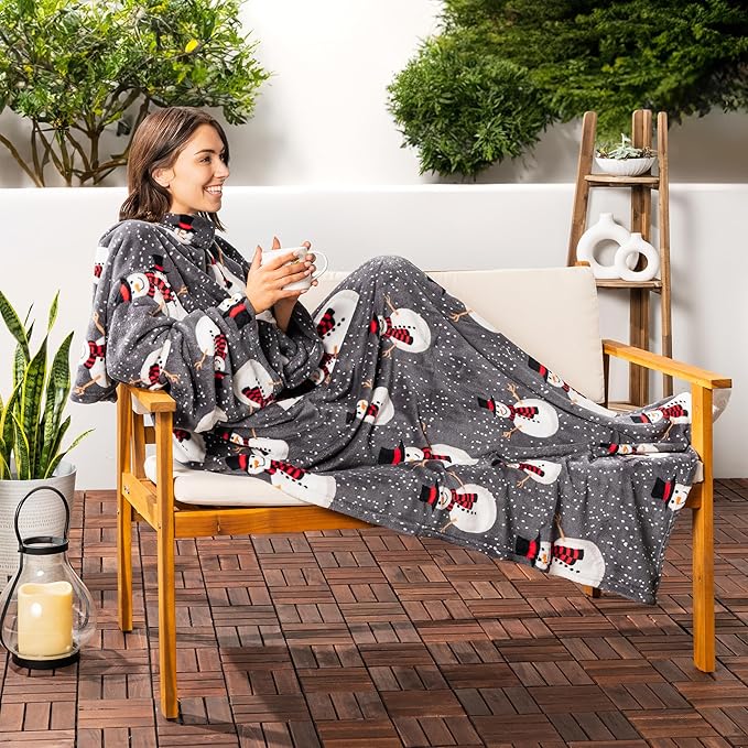 PAVILIA Wearable Blanket with Sleeves for Adult Women Men, Cozy Fleece Warm Wrap Throw with Arms, Gifts for Christmas, Wife