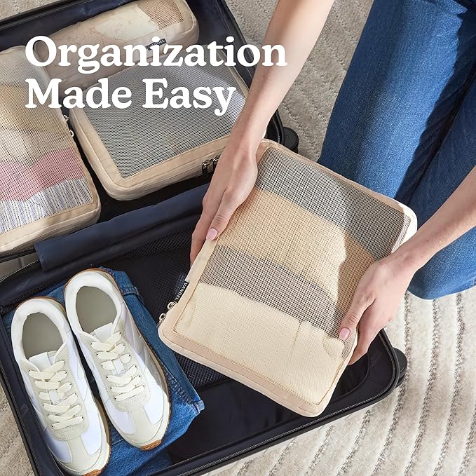 Vandel Space-Saving Compression Packing Cubes for Women with Hanging Toiletry Bag, Laundry Bag, Compressible Carry On Suit Case Organizer Luggage Packing Cubes for Travel Compression Organizer Bags