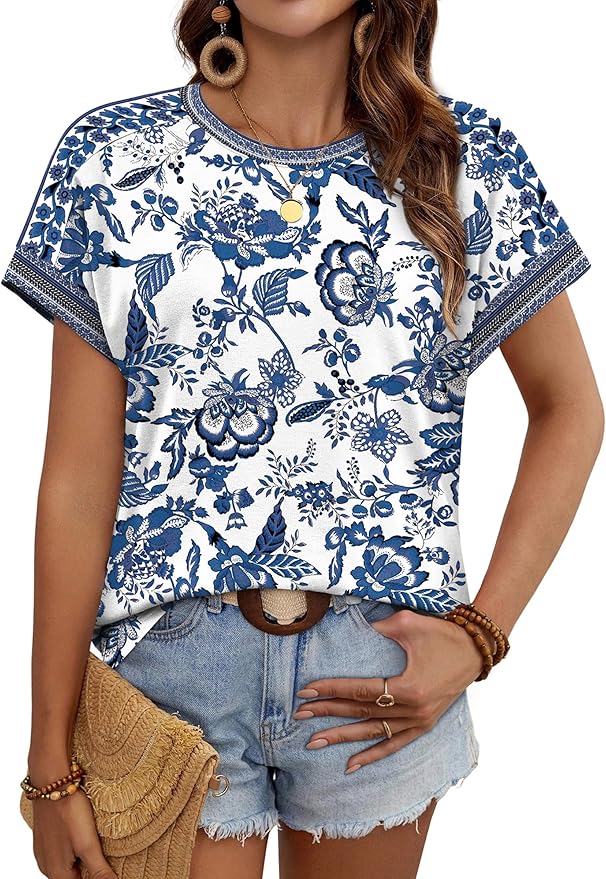 WIHOLL Womens Tops Short Sleeve Shirts Summer Outfits 2026 Spring Dressy Casual Clothes Clothing