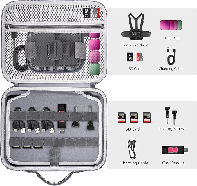 Carrying Case for GoPro Hero 13 12 11 10 9 8 7 Action Camera Hard Organizer Case Carrying Bag Accessories Travel Storage Chest Mount/Media Mod/Volta Protective Housing for dji osmo action 6 5