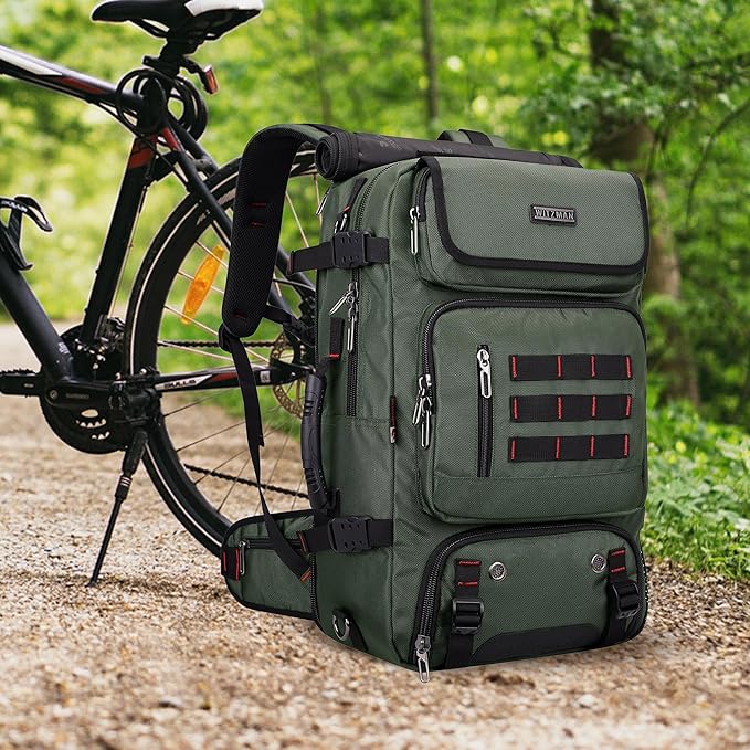 WITZMAN Carry on Travel Backpack for Men Women Airline Approved Convertible Nylon Duffle Backpack Luggage Bag (B682 Army Green)