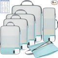 BAGAIL 6 Set Lightweight Compression Packing Cubes with Packing List, Anti-Tearing Expandable Organizer Bags for Travel, Dusty Blue