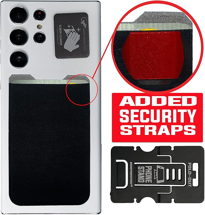 Phone Wallet - Adhesive Card Holder - Cell Phone Pouch - Stick on Lycra Pocket by Gecko - Carry Credit Cards and Cash