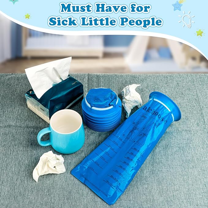 Valchoose 25 Pack Kids Throw up Bags 800ml, Hospital Graded Puke Bags for Car Kids, Motion Sickness No Leak, Useful Perfect for Car Sick, Chemo, Road Trips (Blue)