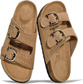 Project Cloud 100% Genuine Leather Flat Sandals For Women 2026 Cork Footbed Womens Sandals with Memory Foam and arch support Vacation Essentials Slides for Women Footwear (Venita)