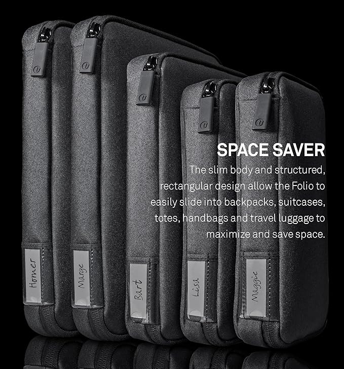 UT Wire Folio Max Double Layer Tech Gear Pouch for Personal, Family, Work Travel Cable Organizer for Electronic Essentials, Chargers & Tech Accessories, with Label Identification in Black