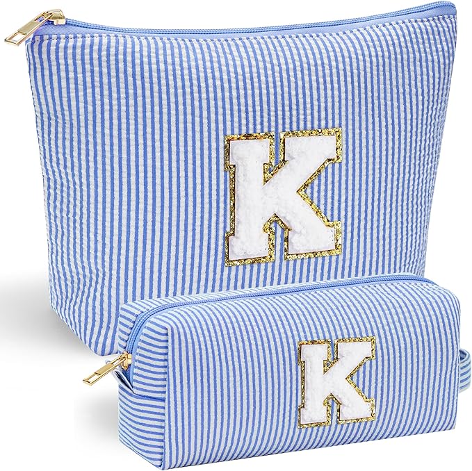 YOOLIFE Mothers Day Gifts for Mom Birthday Gifts for Teen Girls Kids Initial Makeup Bag | Travel Makeup Bag Toiletry Bags | Gift for 3 4 5 6 7 8 9 10 11 12 13 Year Old Girl Blue K