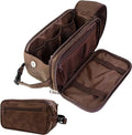 PAVILIA Toiletry Bag for Men, Travel Essentials Shaving Dopp Kit, Mens Travel Bag Toiletries Organizer Case for Grooming, PU Leather Water Resistant Cosmetic Bag Pouch (Dark Brown)