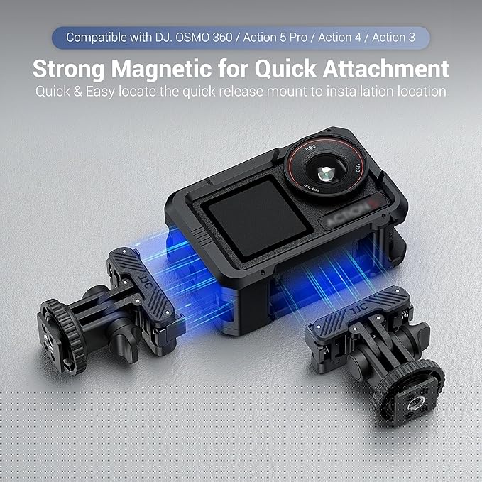 JJC Osmo Action 5 Cold Shoe Adapter Mount for DJI Osmo 360 Action 5 Pro 4 3 Accessories, 180° Angle Adjustable, Detachable Camera Monitor Mount w. 1/4 Screw Hole, Magnetic Quick Release Tripod Adapter