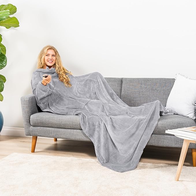 PAVILIA Blanket with Sleeves for Adult Women Men, Soft Warm Wearable Blanket Fleece Wrap Throw, Robe Blanket Gift