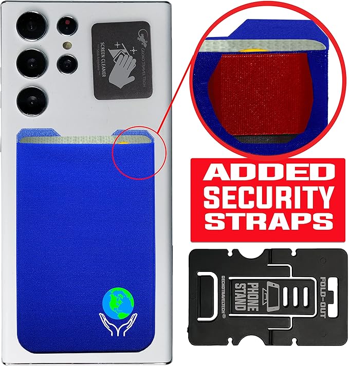 Phone Wallet - Adhesive Card Holder - Cell Phone Pouch - Stick on Lycra Pocket by Gecko - Carry Credit Cards and Cash