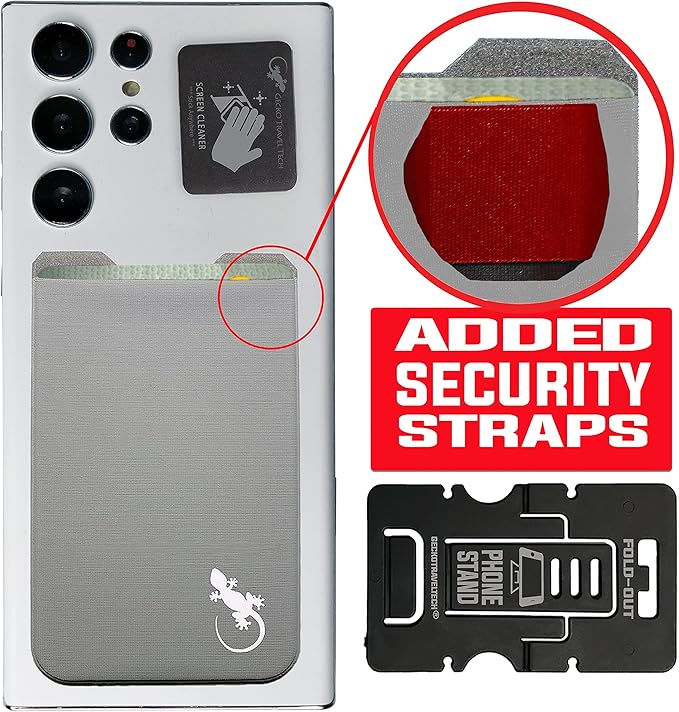 Phone Wallet - Adhesive Card Holder - Cell Phone Pouch - Stick on Lycra Pocket by Gecko - Carry Credit Cards and Cash