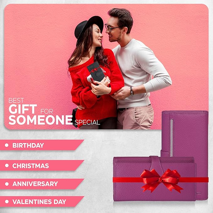 Real Leather Women Wallet Leather with RFID Blocking -Trifold Card Holder Designer Ladies Clutch with ID Window Wallets