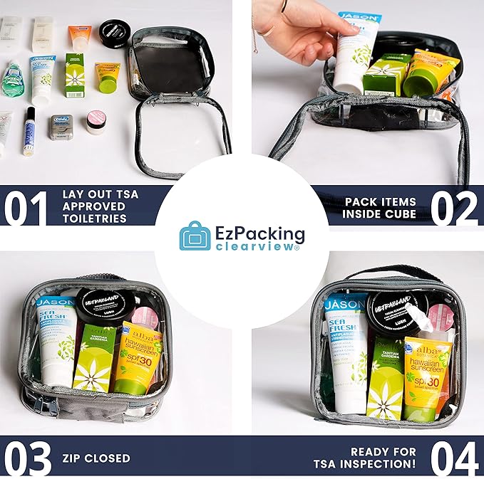 EzPacking Clear TSA Approved 3-1-1 Travel Toiletry Bag for Carry On/Quart Size Transparent Liquids Pouch for Airport Security/Reusable See Through Vinyl & PVC Plastic Organizer Men Women (Rose)